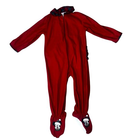 Vintage Disney Store Mickey embroidered footed Red plaid Christmas sleeper 12m - Picture 1 of 9